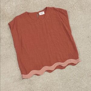 Umgee Terracotta boxy oversized Sleeveless Top with Scalloped Hem